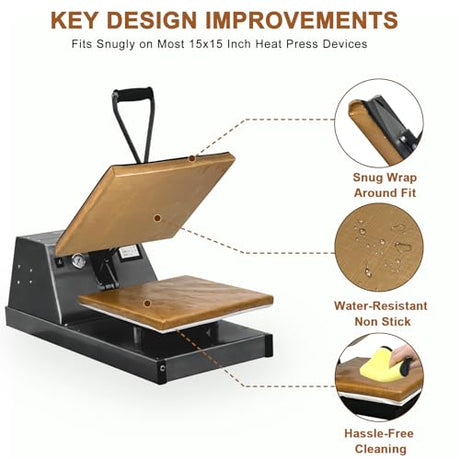 Heat Press Covers 15x15 Inch 2 Piece Set for Top and Bottom Platens | Reusable Teflon Material Heat Press Protective Covers for Sublimation, DTF and Heat Press Transfers EAOENLS