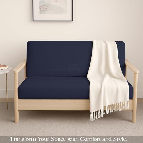 Full Size Armless Futon Covers - 100% Cotton Futon Slipcovers - Zippered Couch Cover Sofa Bed Protector, Sleeper Sofa Cover, Machine Washable, Navy Blue Yarns of Cotton