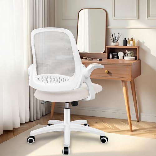 NEO CHAIR Office Desk Computer Gaming Ergonomic Chair with Lumbar Back Support Adjustable Height Swivel Wheels Flip-up Arms Mesh Chair for Home or Office (Ivory) NEO CHAIR