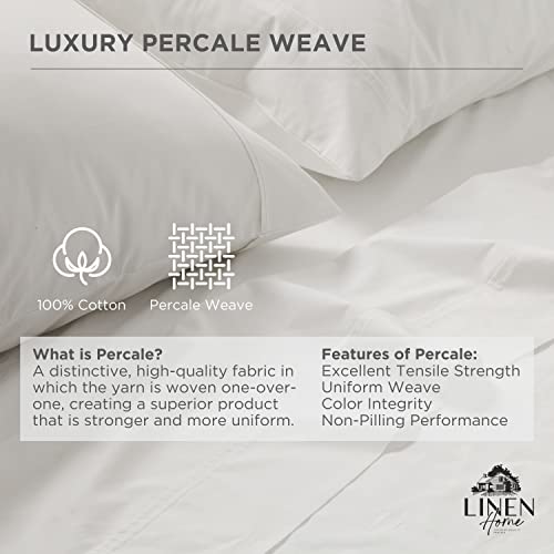 Linen Home 100% Cotton Percale Weave Fitted Sheet, King Size, White, 1 Deep Pocket Fitted Sheet, Fits Mattress Upto 16" Crisp and Cool Strong Bed Linen, 78"X80"+15" Linen Home