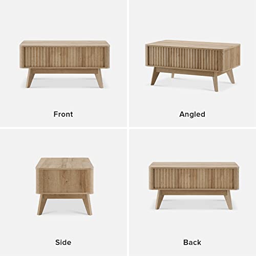 mopio Brooklyn Coffee Table, Lift Top Coffee Tables for Living Room, Mid Century, Modern Farmhouse Center Table with Lifting Top & Hidden Storage, Fluted Panel, Rising Pull Up Dining Table (Oak) mopio