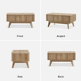 mopio Brooklyn Coffee Table, Lift Top Coffee Tables for Living Room, Mid Century, Modern Farmhouse Center Table with Lifting Top & Hidden Storage, Fluted Panel, Rising Pull Up Dining Table (Oak) mopio