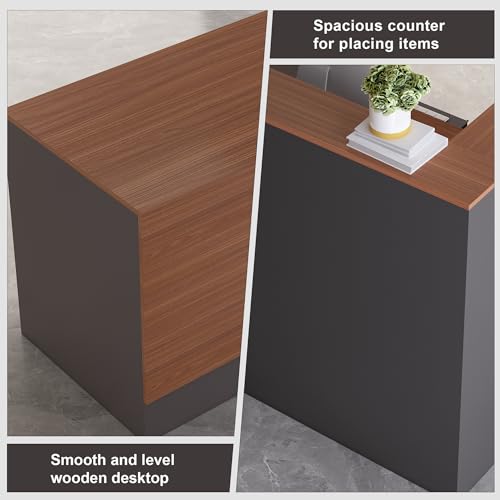 Zethvax L-Shaped Reception Desk,Large Front Desk with Keyboard Tray, Lockable Drawers & File Cabinet, Receptionist Desk for Checkout,Lobby (Right L-Walnut/Slate Gray, 71''L x 23.6''W x 41.3''H) Zethvax