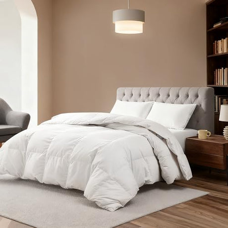 Hotel Suite Luxurious Feather and Down Comforter Duvet Insert Full/Queen Size, 100% Cotton Cover, Hotel Collection Quilts, 56 oz Fill Weight, All Season Medium Warmth 88 x 88 Inch White Hotel Suite