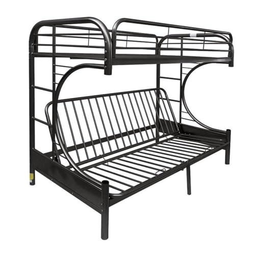 Pemberly Row Twin-Over-Full Futon Metal Bunk Bed, 65" H x 78" W x 41" D, Black Finish, Durable Metal Frame with Built-in Side Ladders, Full-Length Guard Rails, Convertible for Bedroom or Kids' Room Pemberly Row