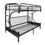 Pemberly Row Twin-Over-Full Futon Metal Bunk Bed, 65" H x 78" W x 41" D, Black Finish, Durable Metal Frame with Built-in Side Ladders, Full-Length Guard Rails, Convertible for Bedroom or Kids' Room Pemberly Row