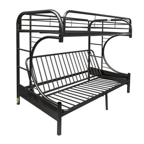 Pemberly Row Twin-Over-Full Futon Metal Bunk Bed, 65" H x 78" W x 41" D, Black Finish, Durable Metal Frame with Built-in Side Ladders, Full-Length Guard Rails, Convertible for Bedroom or Kids' Room Pemberly Row