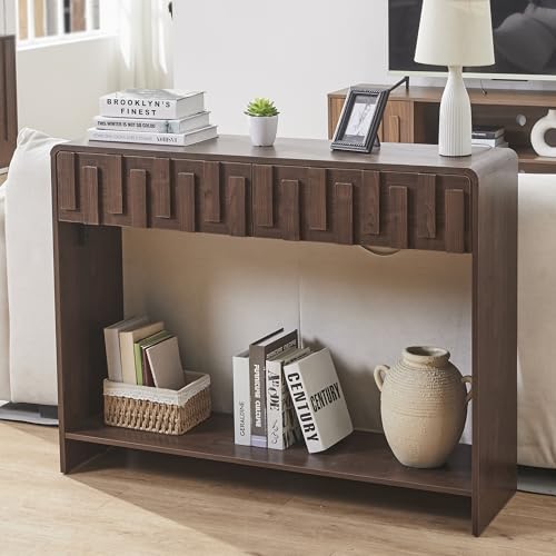 VAXZOFI Console Sofa Table with 2 Drawers, 43-Inch Mid-Century Narrow Entryway Tables with Storage Shelf, Farmhouse Hallway Accent Tables Behind Couch Table for Living Room, Walnut VAXZOFI