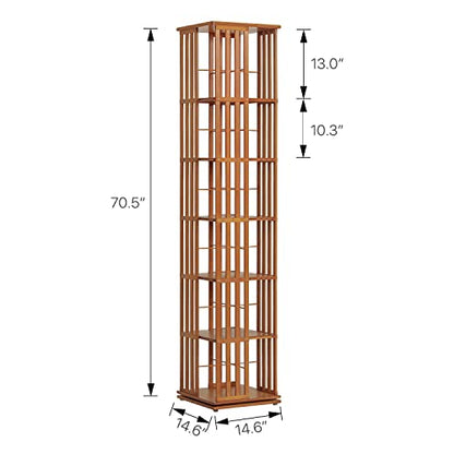 MoNiBloom 360° Rotating Tall Bamboo Bookshelf - 6-Tier Corner Storage Organizer for Home and Office, Brown - WoodArtSupply