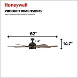 Honeywell Ceiling Fans Xerxes Modern 62 Inch Ceiling Fan with Light, LED Fan with Remote Control, Indoor Fan, 8 Contemporary Blades with Dark Wood and Pine Finish Options, Bronze (51926-01) Honeywell