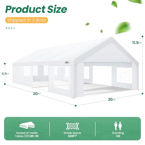 COBIZI 20x30 Outdoor Heavy Duty Party Tent Wedding Canopy with Removable Sidewalls & Storage Bags, Carpas para Fiestas Large Commercial Event Shelter for Patio, Garden UV50+ Waterproof White COBIZI