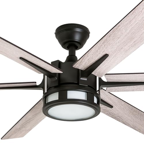Honeywell Ceiling Fans Kaliza Modern 56 Inch Ceiling Fan with Light, Remote Control Fan, LED Indoor Fan with 6 Blades, Gray Oak and Light Oak Blade Finish Options, Bronze (51036-01) Honeywell Ceiling Fans