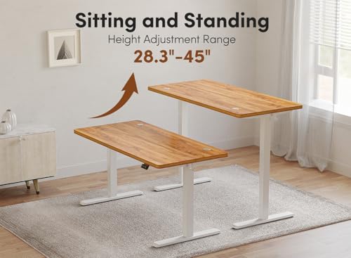 FEZIBO Standing Desk, 55 × 24 Inches Electric Height Adjustable, Sit and Stand Up, Computer Office Desk with Splice Board, Light Rustic FEZIBO