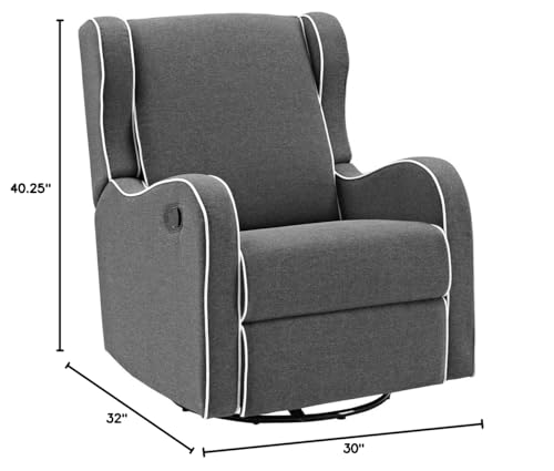 Angel Line Rebecca Upholstered Swivel Gliding Recliner, Dark Gray Linen with White Piping Angel Line