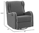Angel Line Rebecca Upholstered Swivel Gliding Recliner, Dark Gray Linen with White Piping Angel Line