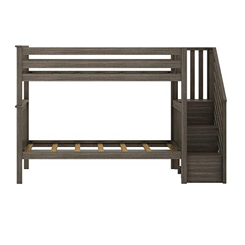 Max & Lily Bunk Bed, Twin-Over-Twin Bed Frame For Kids With Stairs, Clay Max & Lily