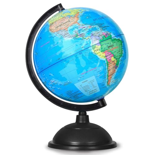 KISEER 8 Inch World Globe with Stand Rotating Earth Spinning Globe for Kids Geography Classroom Education or Decorations (Blue) KISEER