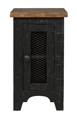 Signature Design by Ashley Valebeck Rustic Farmhouse Chair Side End Table with Cabinet Door, Distressed Black Signature Design by Ashley