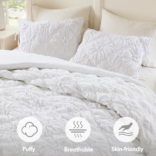 Intelligent Design Queen Comforter Set – White Lily Puffy Floral Shabby Chic Boho Bedding, Ultra-Soft, Lightweight & All-Season, Full/Queen Intelligent Design