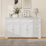 Giantex Large Buffet Cabinet with Storage, 59” Kitchen Cabinet with 4 Doors, 6 Drawers & 2 Adjustable Shelves, Modern Sideboard for Living Room, Coffee Bar, White Giantex