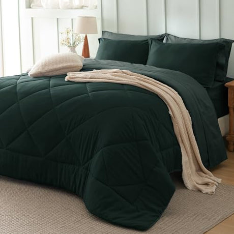 Bedsure Queen Comforter Set Emerald Green - 7 Pieces Reversible Bedding, Queen Size Bed Set for All Seasons, Bed in a Bag with Down Alternative Comforter, Sheets, Pillowcases & Shams Bedsure