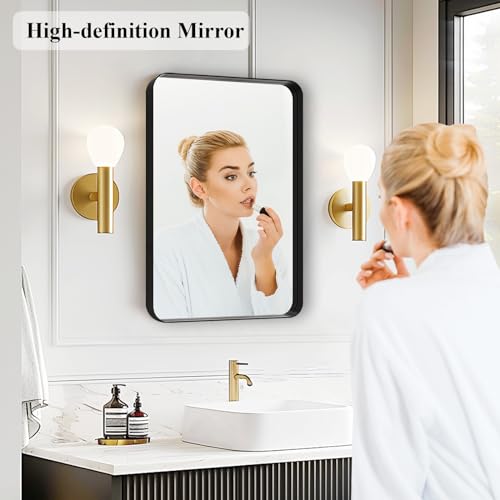 Fabuday Black Bathroom Mirror - 16x24 Inch Rectangle Wall Mounted Mirror Over Sink, Black Trim Metal Frame Vanity Mirror Hanging for Farmhouse, Bedroom, Restroom, Living Room, Entryway Decor Fabuday