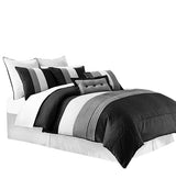 Chezmoi Collection Loft 8-Piece Luxury Striped Comforter Set (Queen, Black/Gray/White) Chezmoi Collection
