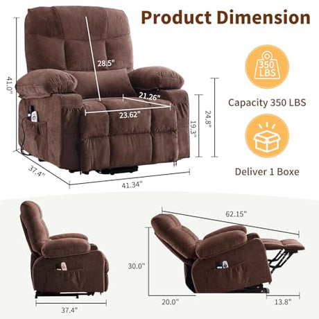 PoteSoar Power Lift Recliner Chair for Elderly with Massage and Heat, Comfortable Electric Power Reclining Chair with Side Pockets,2 Cup Holders and USB Charging Port for Living Room (Dark Brown) PoteSoar