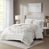 Madison Park Violette Chenille Cotton Tufted Comforter Large Medallion Design, All Season, Hypoallergenic, Soft Bedding Set, Matching Sham, Full/Queen, Ivory/Taupe 3 Piece Madison Park