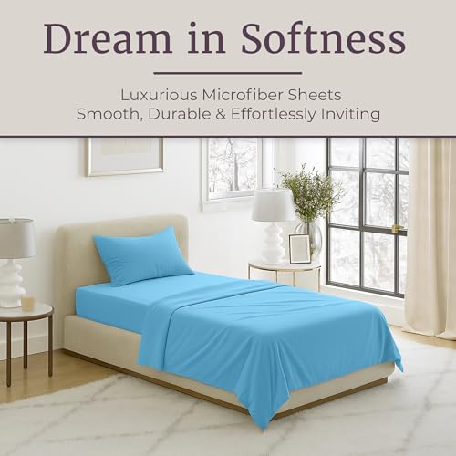 Brushed Microfiber Twin Sheets - 3-Piece Sheet Set with Pillowcase, Flat, and Fitted Sheets - Wrinkle and Fade-Resistant Bedding by Lavish Home (Blue) Lavish Home