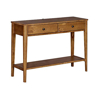 MUSEHOMEINC California Mid-Century Solid Wood 2-Tier Console Table with Drawers and Shelf/Console Sofa Table/Hallway/Entryway Table, Honey Brown - WoodArtSupply