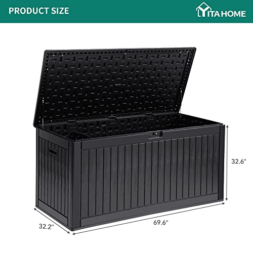YITAHOME 260 Gallon Extra Large Deck Box, Double-Wall Resin Outdoor Storage Box with Flexible Divider for Patio Cushions Pool Supplies Garden Tools, 1000lbs Load Capacity, Lockable&Waterproof (Black) YITAHOME
