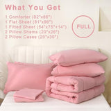 DOWNCOOL Full Size Comforter Sets, 7Pcs Full Size Bedding Sets Pink, All Season Down Alternative Bedding Comforter Sets with Comforter, Flat Sheet, Fitted Sheet, 2 Pillow Shams & 2 Pillowcases DOWNCOOL