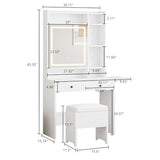 IRONCK Vanity Desk with Mirror and LED Lights, Jewelry Cabinet, Makeup Dressing Table Set with Drawers, Storage Shelves, for Bedroom, 65.3 H White IRONCK
