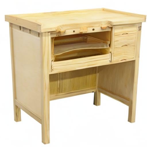 Deluxe Solid Wooden Jewelers Bench Workbench Station with Utility Storage Drawers for Jewelry Making Bench - WoodArtSupply