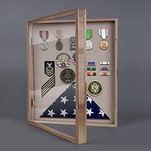 Shadow Box 13x16 Display Linen Background and 8 Stick Pins Solid Wood Memory Box Display Case for Photo,Sports Memorabilia, Awards, Medals and HPJAPRIL