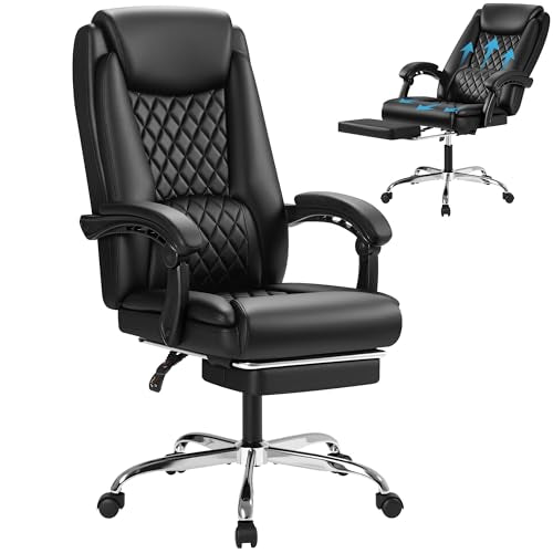 Furmax Office Chair with Footrest Ergonomic High Back Design Executive Computer Desk Chair400lbs, 90-135° Reclining Leather Home Office Desk Chairs Swivel Task Chairs with Wheels(Black) Furmax