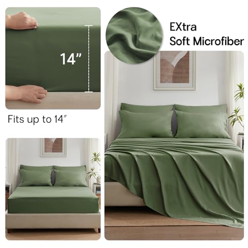 Zzlpp Queen Comforter Set 7 Pieces, Olive Green Bed in a Bag Bedding Set with 1 Comforter, 2 Pillow Shams, 2 Pillowcases, 1 Flat Sheet,1 Fitted Sheet with Pockets Zzlpp