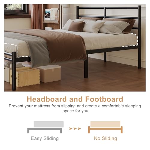 Yicensen King Size Bed Frame with Headboard and Footboard, 14 Inch Metal Platform King Bed Frame with Steel Slat Support, No Box Spring Needed, Noise Free, Easy Assembly, Black Yicensen
