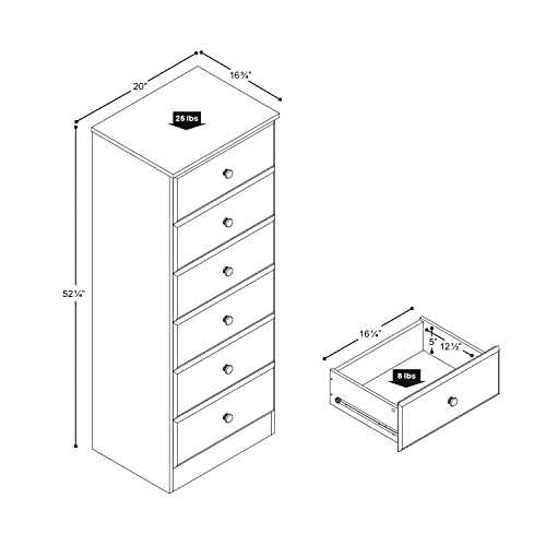 Prepac Astrid Tall Black Dresser: 16"D x 20"W x 52"H, 6-Drawer Chest for Bedroom by Prepac - Perfect Chest of Drawers for Ample Storage Prepac