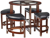 Roundhill Furniture Cylina Solid Wood Glass Top Round Dining Table with 4 Chairs Roundhill Furniture