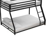 DHP Miles Low Metal Bunk Bed Frame for Kids, With Built-in Ladder, High Guardrail and Metal Slats, Floor Bed Bottom Bunk, No Boxspring Required, For Small Spaces, Twin-Over-Full, Black DHP