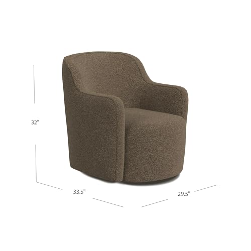HomePop Home Décor Upholstered 360° Barrel Back Swivel Chair | Accent Chairs for Living Room & Bedroom | Decorative Home Furniture, Dark Brown Boucle HomePop