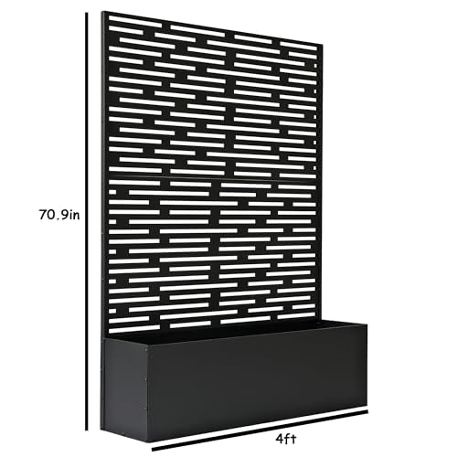 Oakland Living 6 ft. X 4 ft. Black Freestanding Metal Privacy Screen Room Divider with Flower Box Oakland Living
