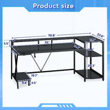 SEDETA Gaming Desk 70.8'' with LED Lights and Storage Shelves, Computer Desk with Monitor Stand, Power Outlets and Cup Holder, Large PC Gamer Desk, Gaming Table for Bedroom, Living Room, Black SEDETA