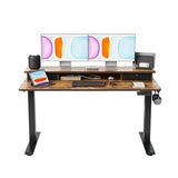 BANTI 55x24 Inch Electric Standing Desk with Dual Drawers, Height Adjustable Stand Up Table, Sit Stand Home Office Desk with Storage Shelf, Black Frame/Rustic Brown Top BANTI
