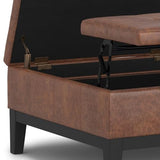 SIMPLIHOME Dover 36 inch Wide Contemporary Square Lift Top Coffee Table Storage Ottoman in Distressed Saddle Brown Vegan Faux Leather, Assembled, for The Living Room, Entryway and Family Room SIMPLIHOME