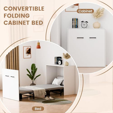NAIZEA Murphy Bed w/Mattress, Foldable Murphy Bed Cabinet, 75" x 29" Cot Size Fold Out Beds for Guest Bedroom, Living Room, Office, Easy Pull Out and Folding NAIZEA