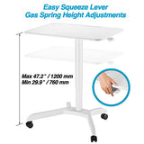 AVLT 48" Ambidextrous Standing Desk, Mobile Adjustable Height Rolling Laptop Desk, Folding Computer Projector Cart with Brake Casters, Portable White Desk for Home Office AVLT