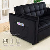 YitZanefrin 54'' 3 in 1 Convertible Sleeper Sofa Bed, Futon Couches Bed for Living Room with Side Pocket | Adjustable Backrest | Velvet Fabric | Pull Out Couch | Love Seat Sofa Black YitZanefrin